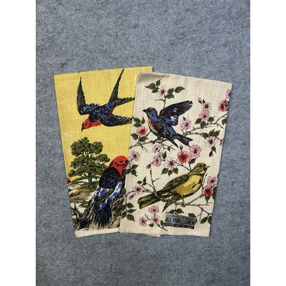 NEW Parisian Prints All Pure Linen Kitchen Towels, Set  Of 2 Birds, 16 x 28 New